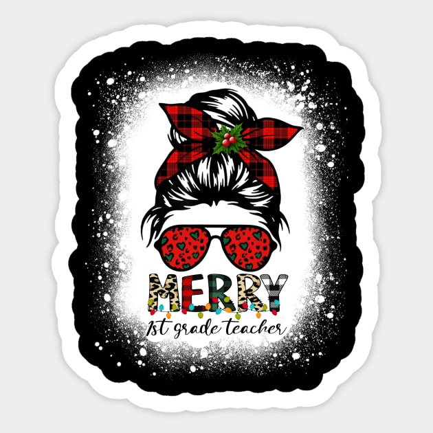 Merry 1st Grade Teacher Messy Bun Merry Christmas Bleached Sticker by Magazine